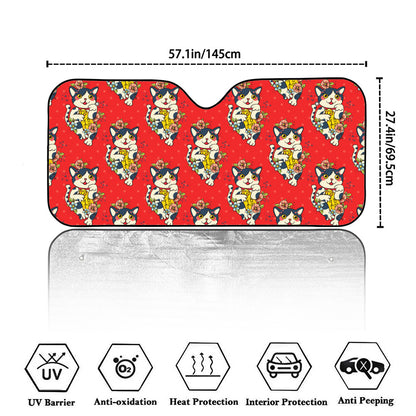 Japanese Cat Maneki Neko Pattern Print Car Windshield Sun Shade