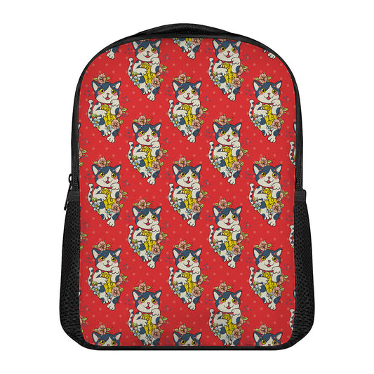 Japanese Cat Maneki Neko Pattern Print Casual Backpack