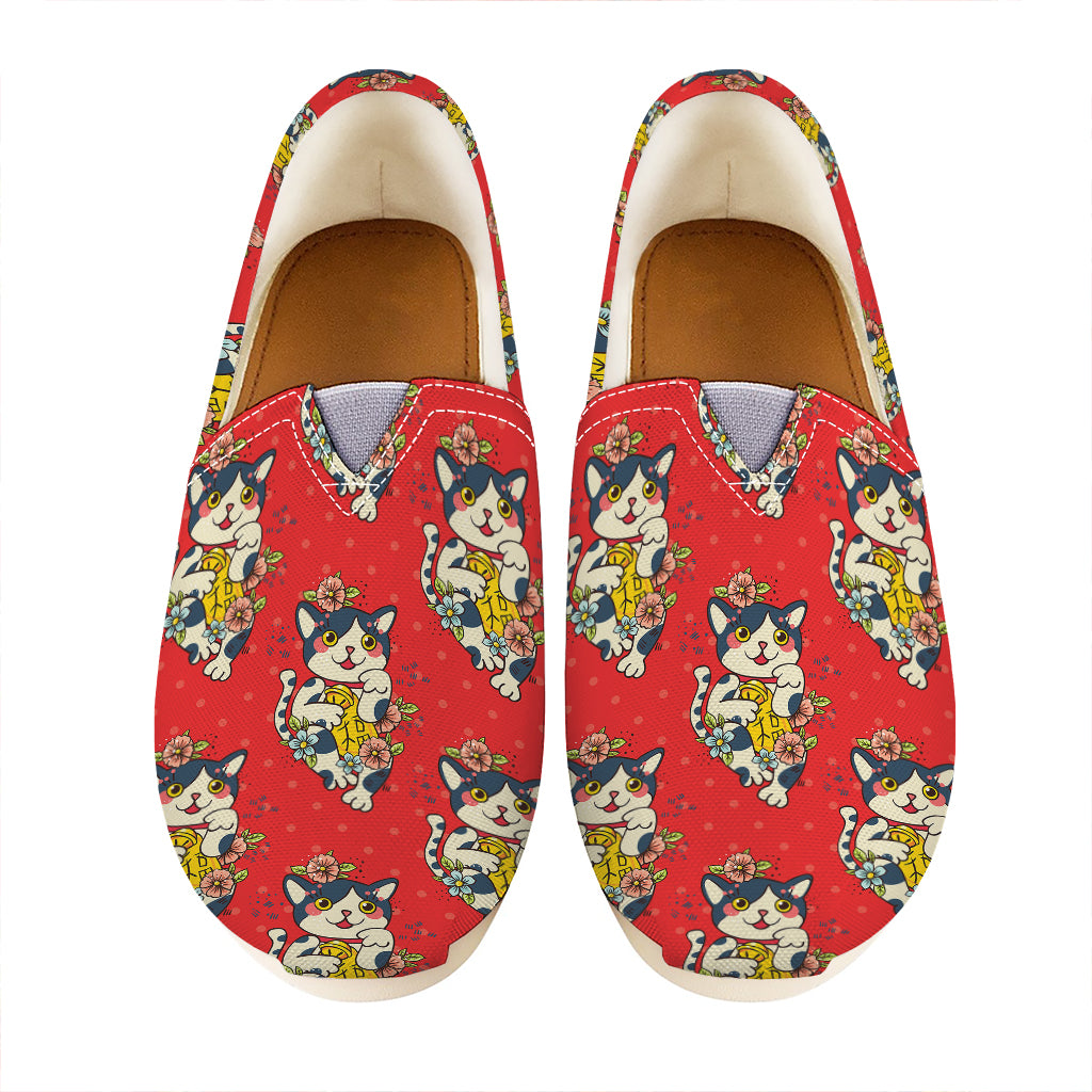 Japanese Cat Maneki Neko Pattern Print Casual Shoes