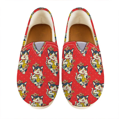 Japanese Cat Maneki Neko Pattern Print Casual Shoes