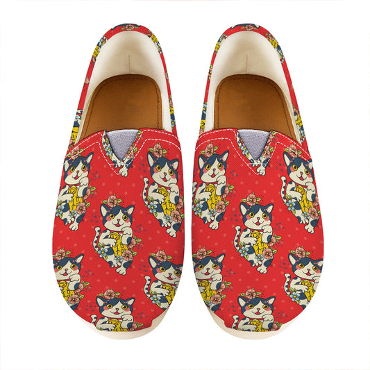 Japanese Cat Maneki Neko Pattern Print Casual Shoes