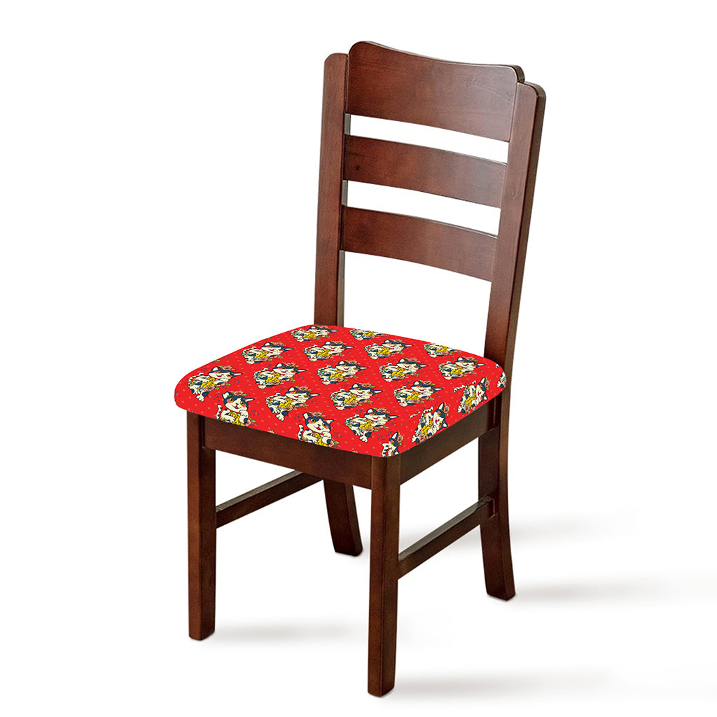 Japanese Cat Maneki Neko Pattern Print Chair Cushion Cover