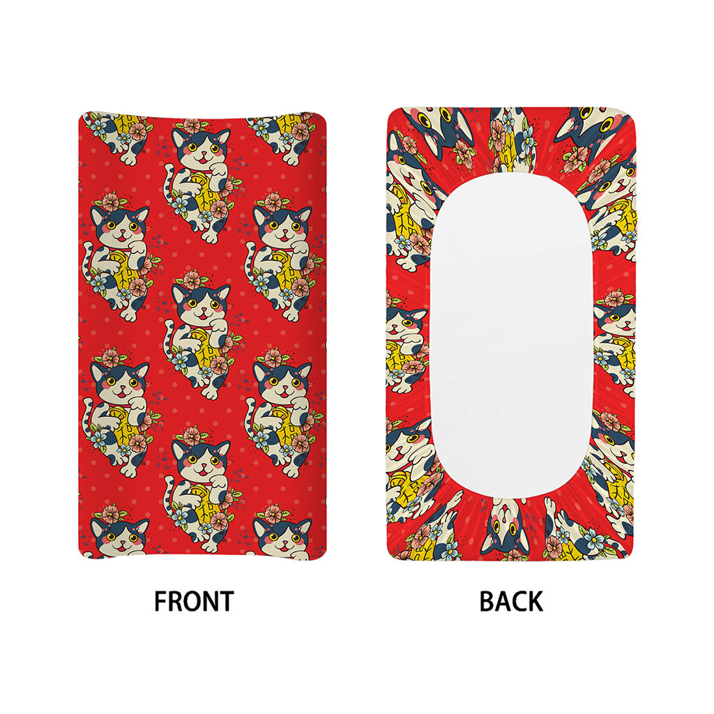 Japanese Cat Maneki Neko Pattern Print Changing Pad Cover