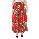 Japanese Cat Maneki Neko Pattern Print Chiffon Maxi Skirt