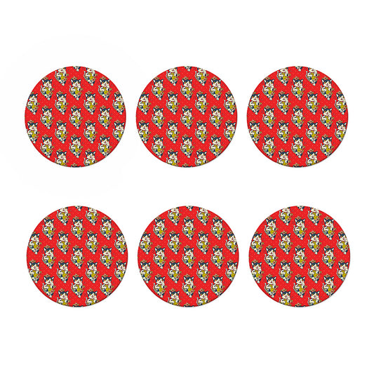 Japanese Cat Maneki Neko Pattern Print Coaster Set