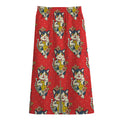 Japanese Cat Maneki Neko Pattern Print Cotton Front Slit Maxi Skirt