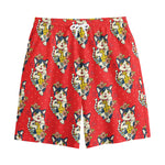 Japanese Cat Maneki Neko Pattern Print Cotton Shorts