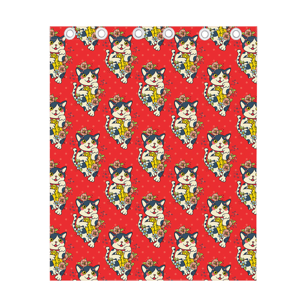 Japanese Cat Maneki Neko Pattern Print Curtain