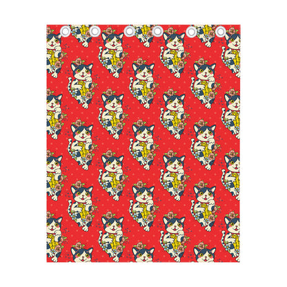 Japanese Cat Maneki Neko Pattern Print Curtain