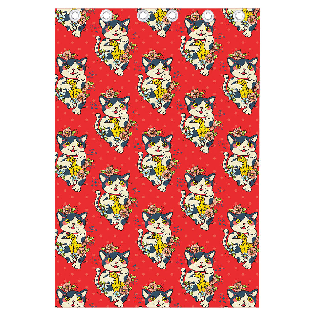 Japanese Cat Maneki Neko Pattern Print Curtain