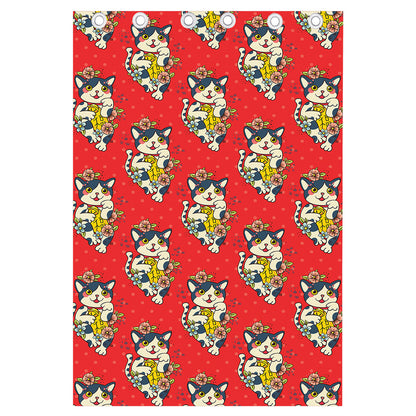 Japanese Cat Maneki Neko Pattern Print Curtain