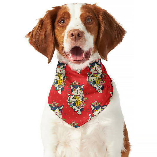 Japanese Cat Maneki Neko Pattern Print Dog Bandana