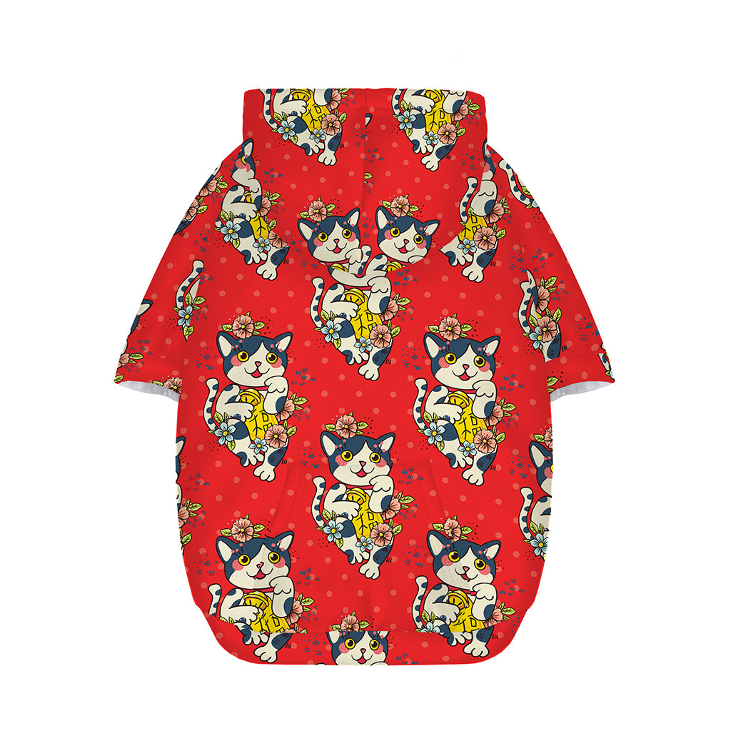 Japanese Cat Maneki Neko Pattern Print Dog Zip Up Hoodie