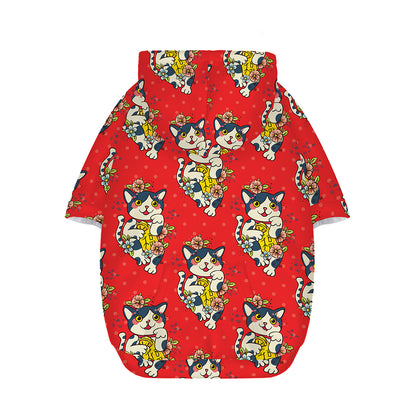 Japanese Cat Maneki Neko Pattern Print Dog Zip Up Hoodie