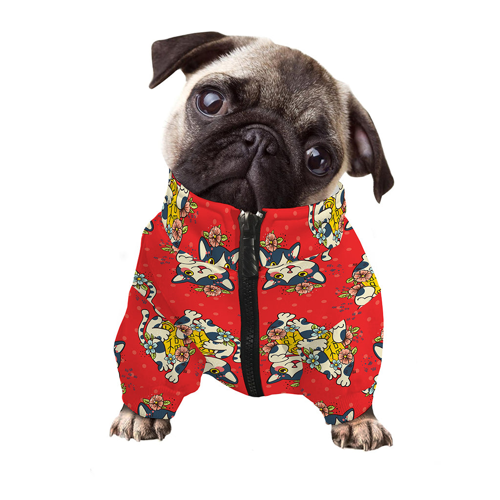 Japanese Cat Maneki Neko Pattern Print Dog Zip Up Jacket