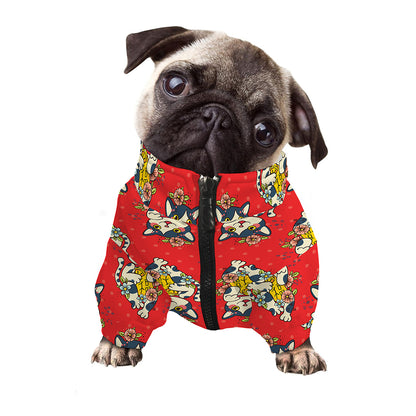 Japanese Cat Maneki Neko Pattern Print Dog Zip Up Jacket