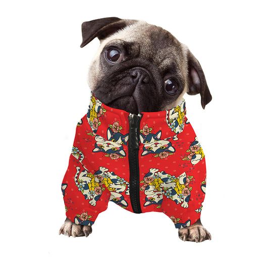 Japanese Cat Maneki Neko Pattern Print Dog Zip Up Jacket