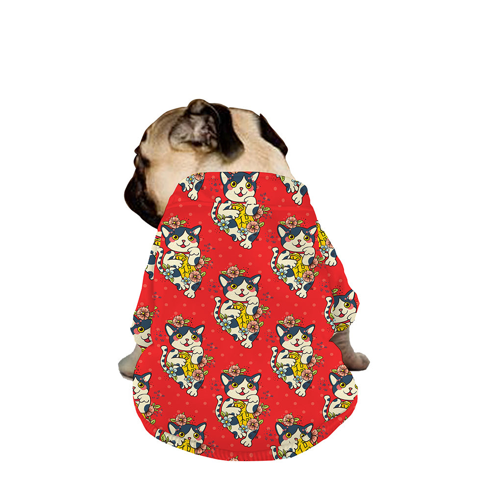 Japanese Cat Maneki Neko Pattern Print Dog Zip Up Jacket