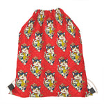 Japanese Cat Maneki Neko Pattern Print Drawstring Bag