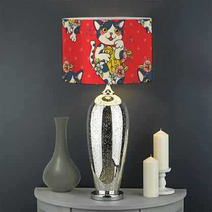 Japanese Cat Maneki Neko Pattern Print Drum Lamp Shade