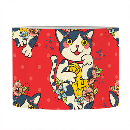 Japanese Cat Maneki Neko Pattern Print Drum Lamp Shade