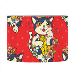 Japanese Cat Maneki Neko Pattern Print Drum Lamp Shade