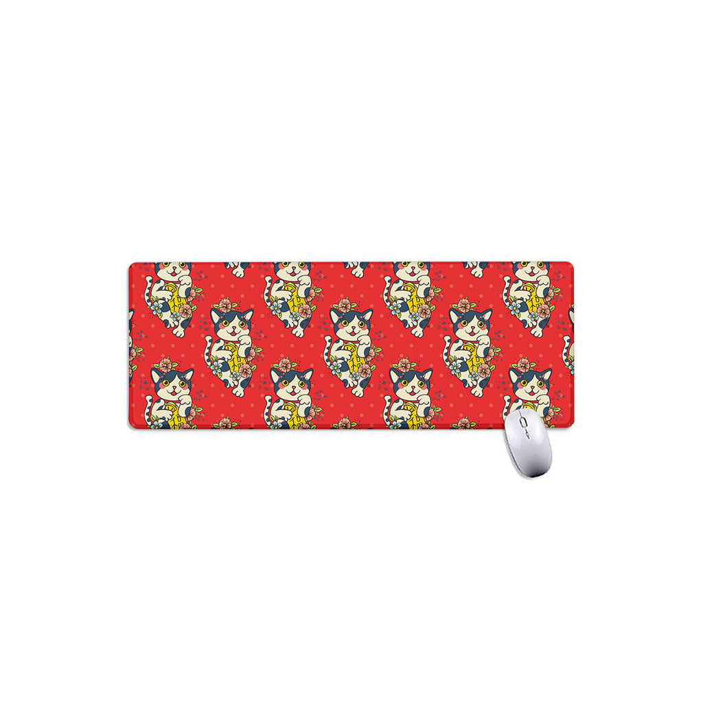 Japanese Cat Maneki Neko Pattern Print Extended Mouse Pad