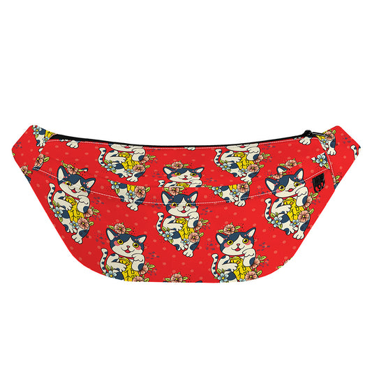 Japanese Cat Maneki Neko Pattern Print Fanny Pack