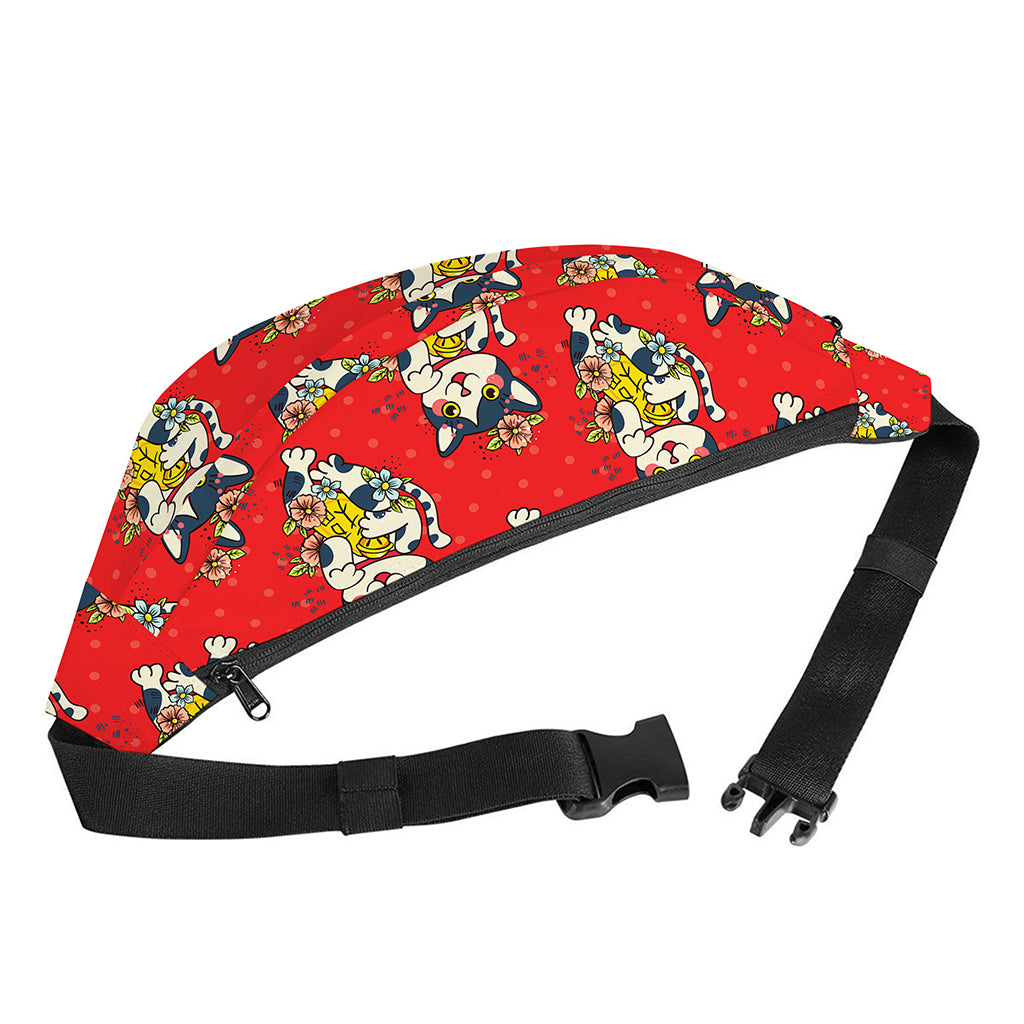 Japanese Cat Maneki Neko Pattern Print Fanny Pack