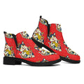 Japanese Cat Maneki Neko Pattern Print Flat Ankle Boots