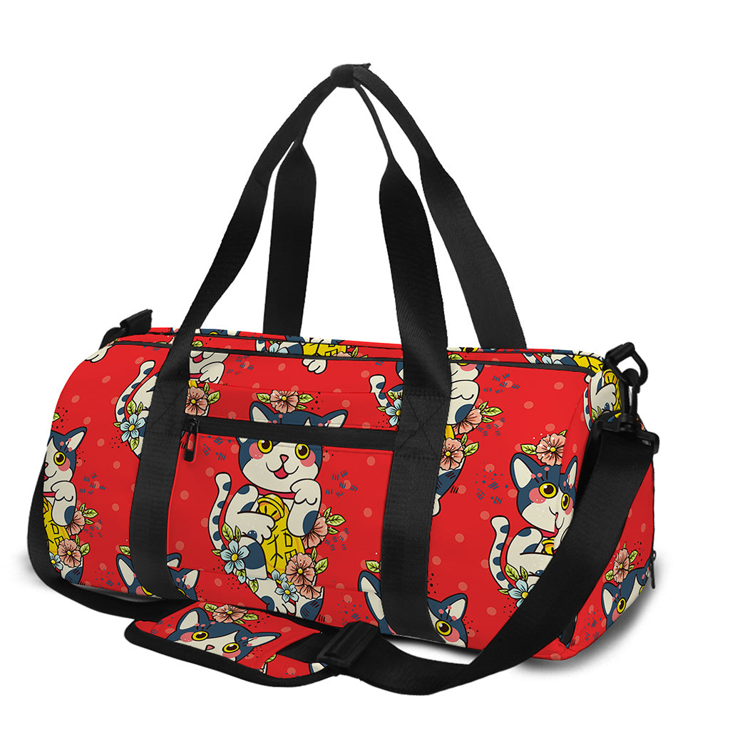 Japanese Cat Maneki Neko Pattern Print Gym Bag