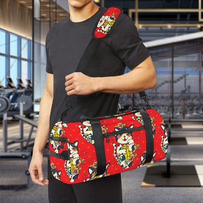 Japanese Cat Maneki Neko Pattern Print Gym Bag