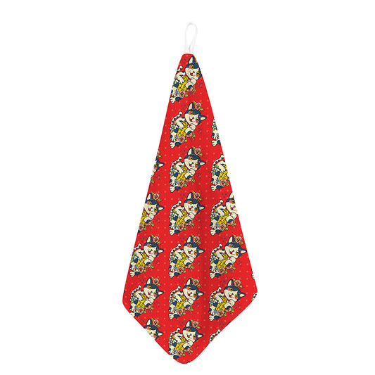 Japanese Cat Maneki Neko Pattern Print Hand Towel