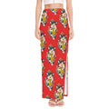 Japanese Cat Maneki Neko Pattern Print High Slit Maxi Skirt