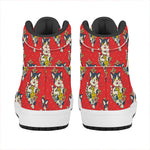 Japanese Cat Maneki Neko Pattern Print High Top Leather Sneakers