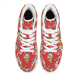 Japanese Cat Maneki Neko Pattern Print High Top Leather Sneakers