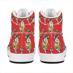 Japanese Cat Maneki Neko Pattern Print High Top Leather Sneakers