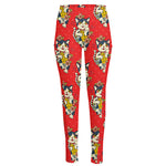 Japanese Cat Maneki Neko Pattern Print High-Waisted Pocket Leggings