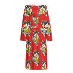 Japanese Cat Maneki Neko Pattern Print Hooded Bathrobe