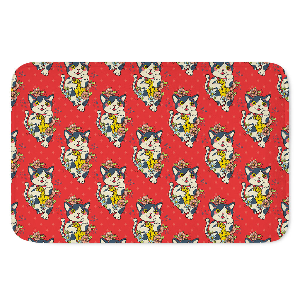 Japanese Cat Maneki Neko Pattern Print Indoor Door Mat