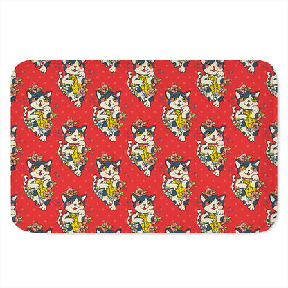 Japanese Cat Maneki Neko Pattern Print Indoor Door Mat