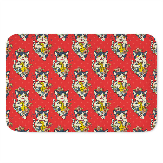Japanese Cat Maneki Neko Pattern Print Indoor Door Mat