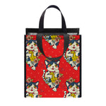 Japanese Cat Maneki Neko Pattern Print Insulated Lunch Tote