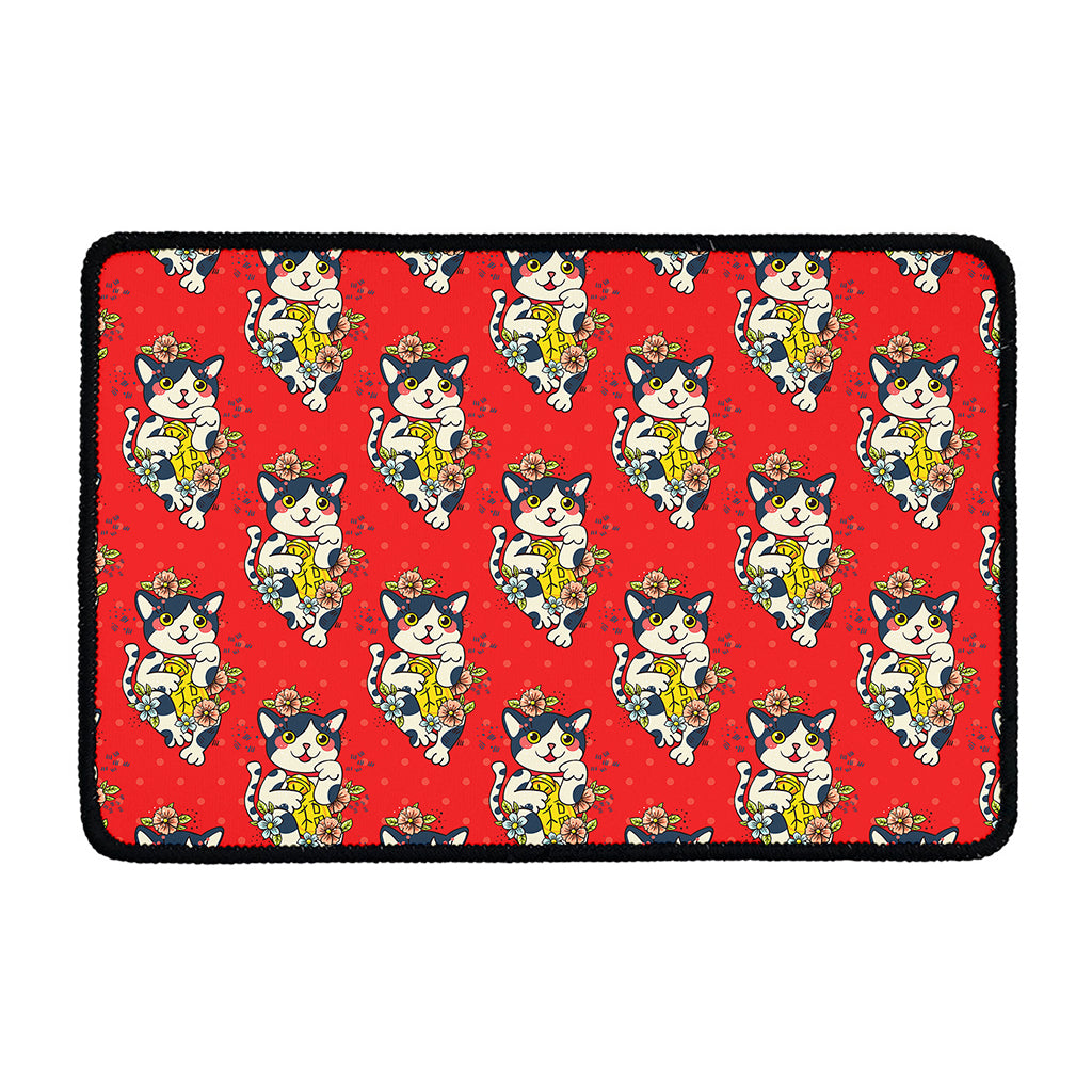 Japanese Cat Maneki Neko Pattern Print Kitchen Mat