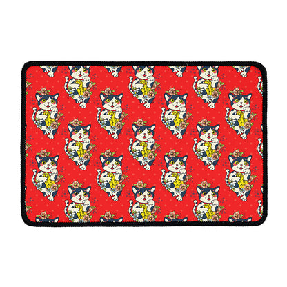 Japanese Cat Maneki Neko Pattern Print Kitchen Mat