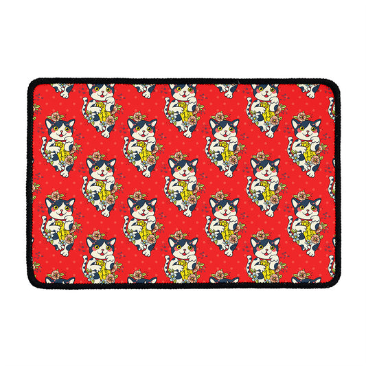 Japanese Cat Maneki Neko Pattern Print Kitchen Mat