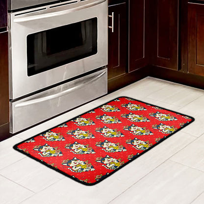 Japanese Cat Maneki Neko Pattern Print Kitchen Mat