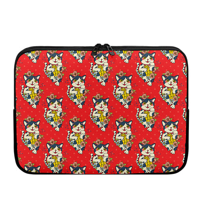 Japanese Cat Maneki Neko Pattern Print Laptop Sleeve