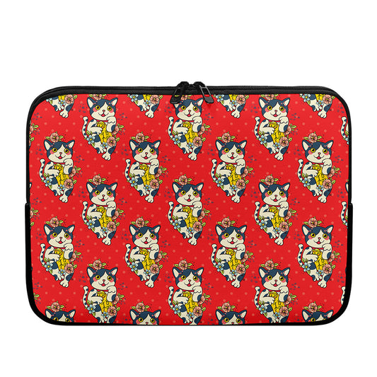 Japanese Cat Maneki Neko Pattern Print Laptop Sleeve