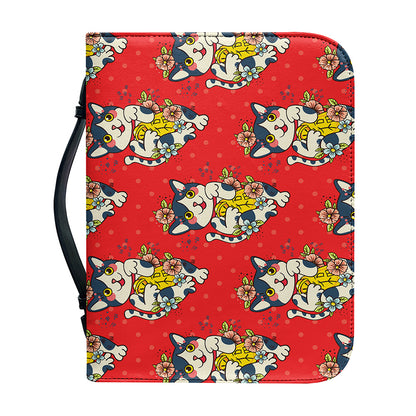 Japanese Cat Maneki Neko Pattern Print Leather Bible Cover